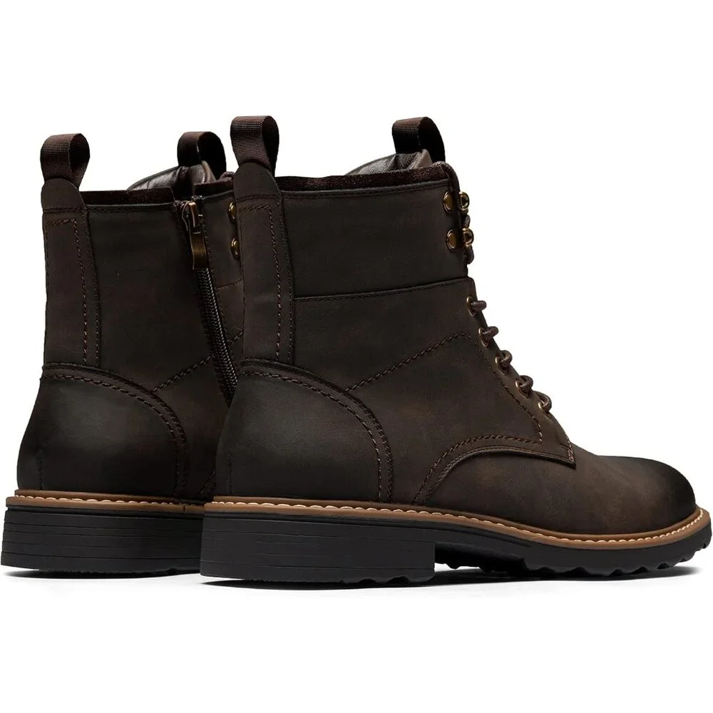 ⚡Men's Brown Motorcycle Lace Up Casual Leather Boots Zipper Fashion Chukka Boot